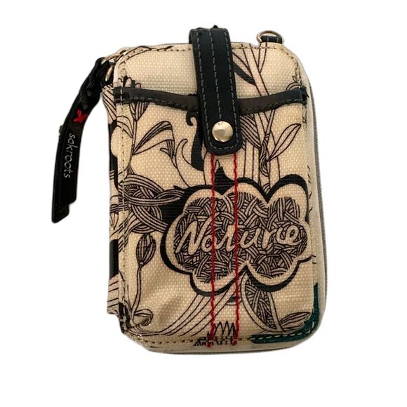 Vintage Sakroots Artist Collection Ivory Black Coated Fabric Zip Around Wallet - Picture 1 of 6